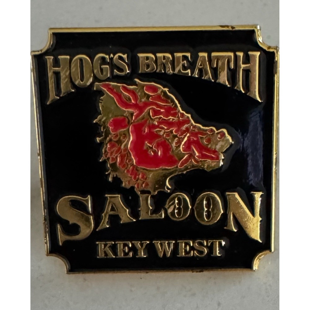 Hogs Breath Saloon Key West Pin Vintage Style Hog Logo Black Gold Enamel